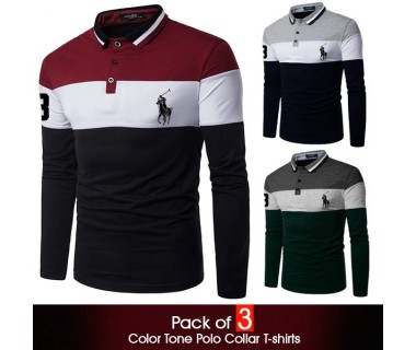Pack of 3 Color Tone Polo Collar T-shirts